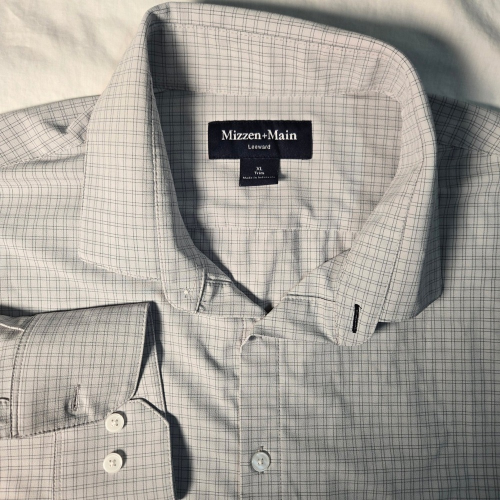 Mizzen Main Leeward Trim Fit Dress Shirt Mens XL Grid Check 1WS-1915